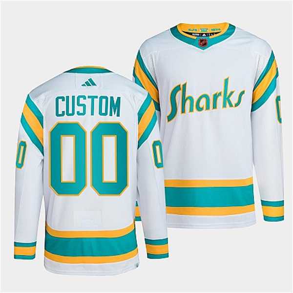 Men's San Jose Sharks Custom White 2022 Reverse Retro Stitched Jersey-0